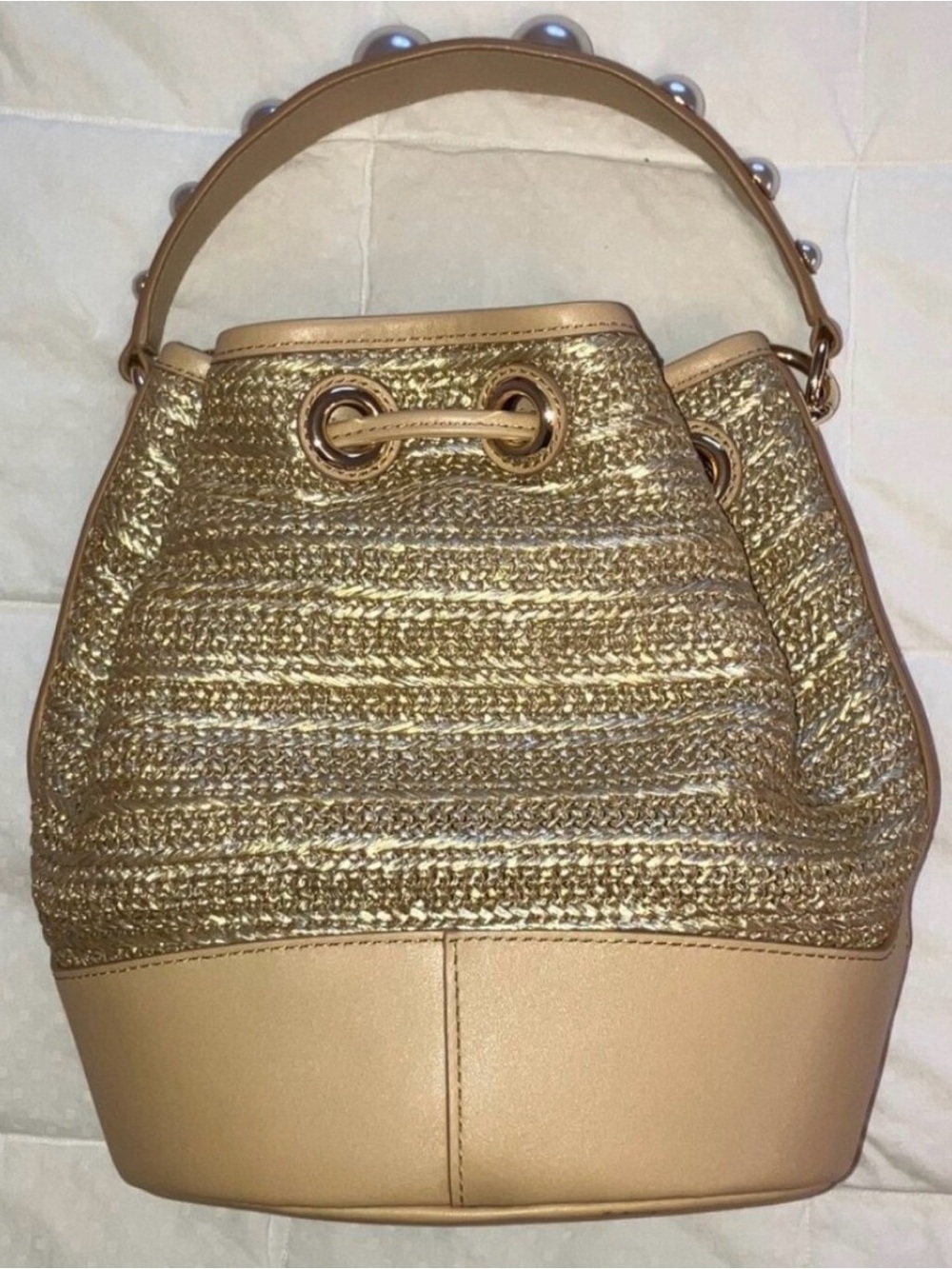 Lilly Pulitzer Straw & Tan Drawstring Bucket Bag - Picture 4 of 6